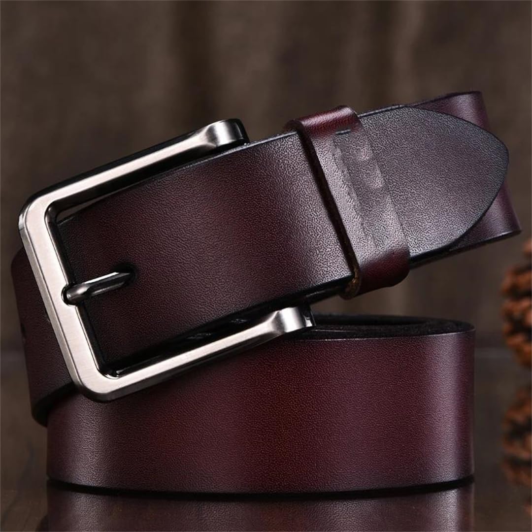 Yeuyyben Cinturón de piel auténtica para hombre con hebilla de metal, estilo casual, para negocios