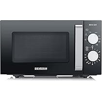 SEVERIN Forno a microonde 2 in 1 con fondo in ceramica e grill, forno a microonde per scongelare e riscaldare, con grande superficie utile per stoviglie quadrate, nero, acciaio inox, MW 7762