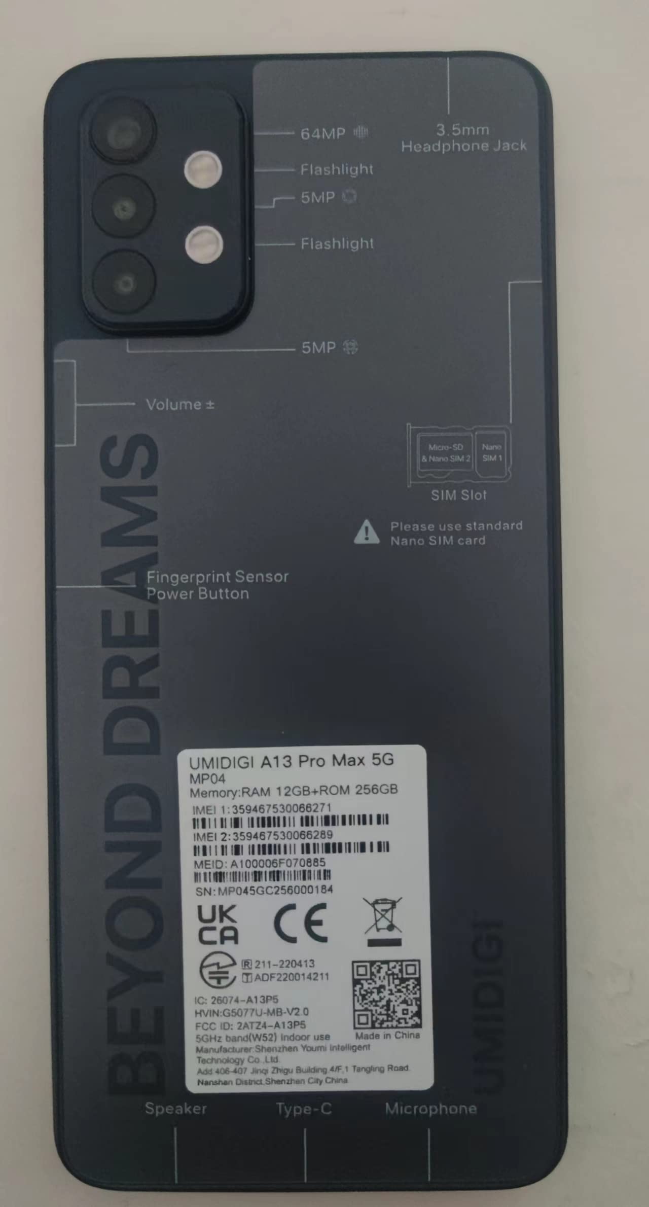 UMIDIGI Unlocked 5G Cell Phone,A13 PRO MAX 5G Smartphone 17GB+256GB Android 12 with 6.8" Full Screen,64+5+5MP AI Triple Camera MediaTek Dimensity 900,5150mAh Battery Smartphones,WiFi 6.0,Warranty