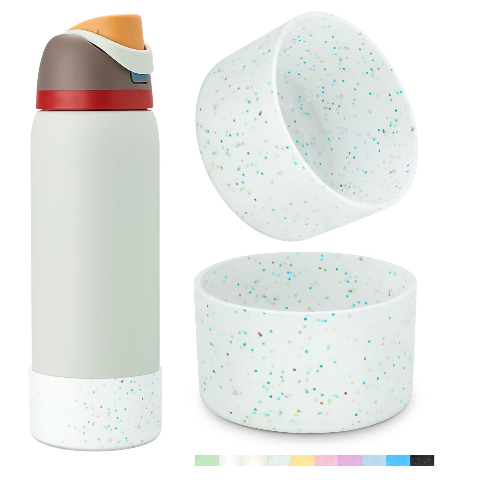 yoelike 2PCS Glitter Silicone Boot for Owala Water Bottle, Anti-Slip Protective Sleeve for FreeSip/Twist/Flip, Bottom Bumper Cover for Watter Bottle