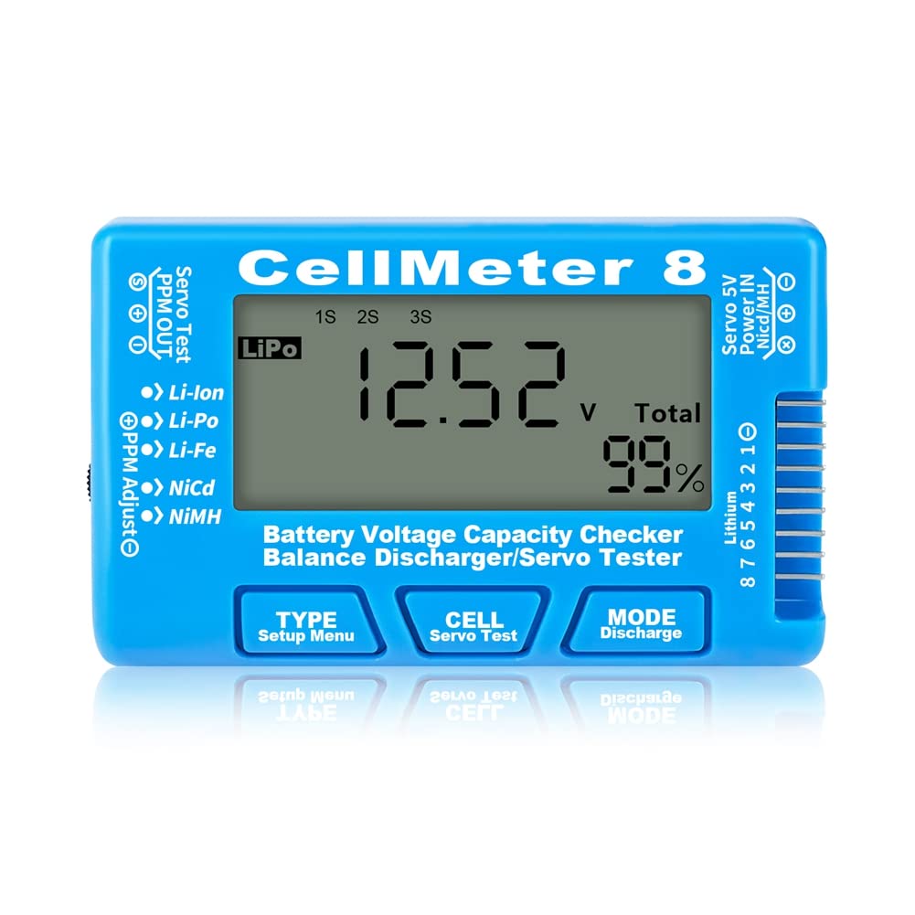 Tiyao Blue 1 Pcs Rc Cellmeter 8 Digital Battery Capacity Checker For Li-Ion Nimh Nicd Cell Meter
