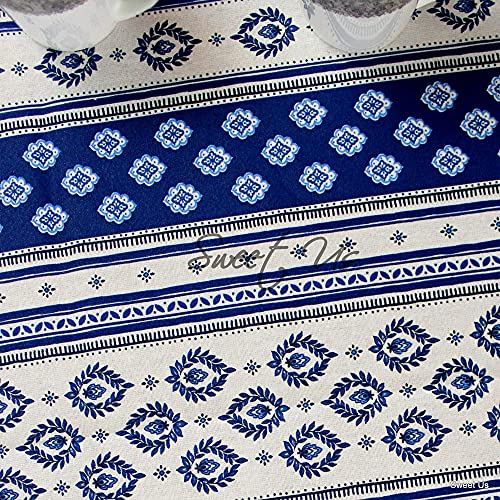 Sweet Us Wipeable Tablecloth Spill Resistant Acrylic Coated Floral Cotton French Provencal Tablecloth For Rectangle Tables 60X78 Inches Blue White Florale Bleu #TOP4