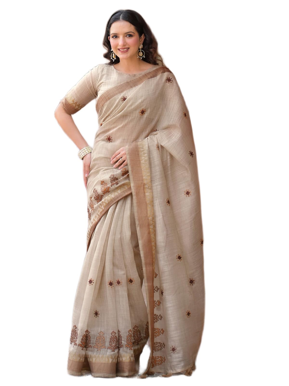 Women's Chanderi Cotton Jacquard Embroidery Saree with Tassels & Unstitched Blouse Piece-image-24