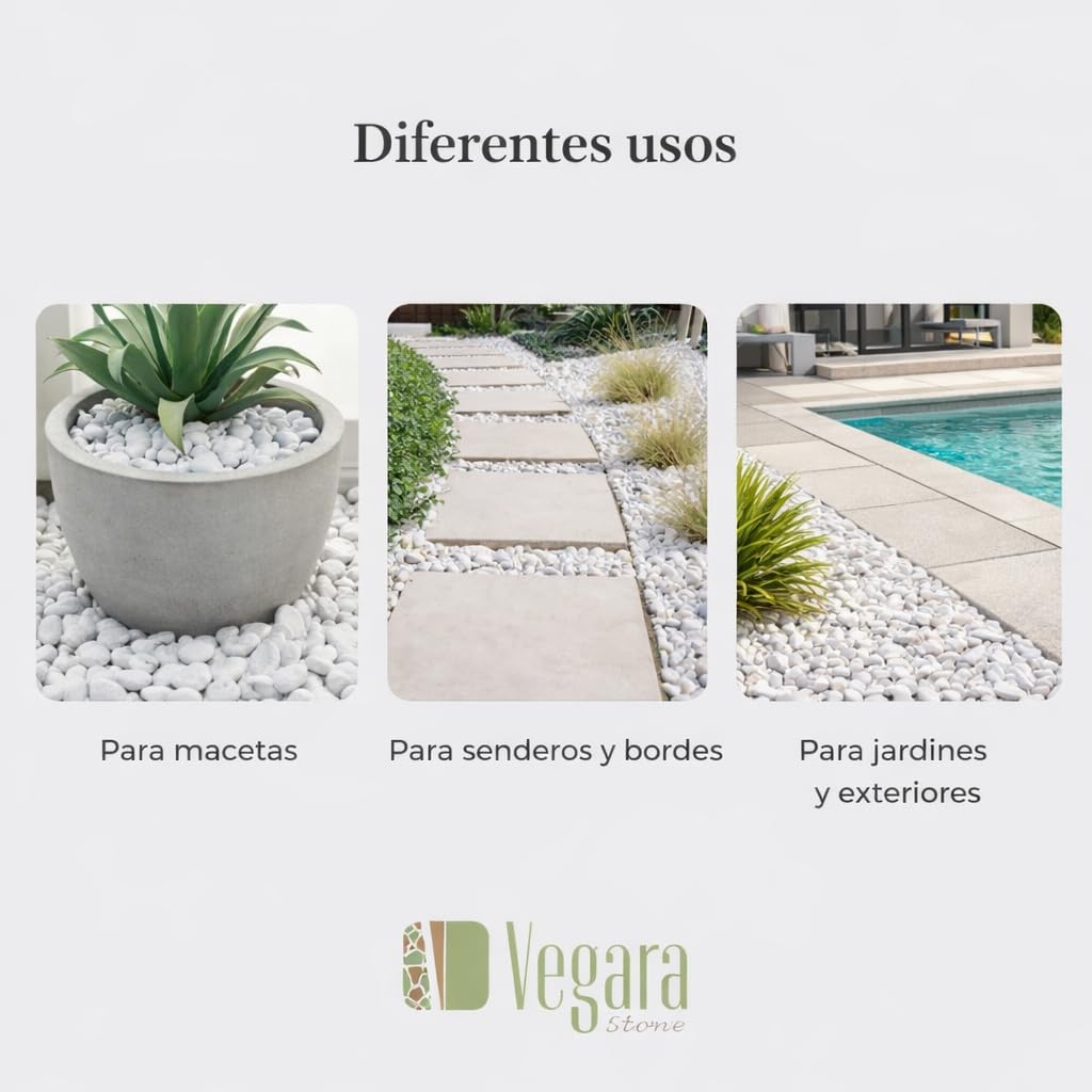 Piedra Jardín Decoración Canto Rodado Blanco Puro 4-6 cm (25)