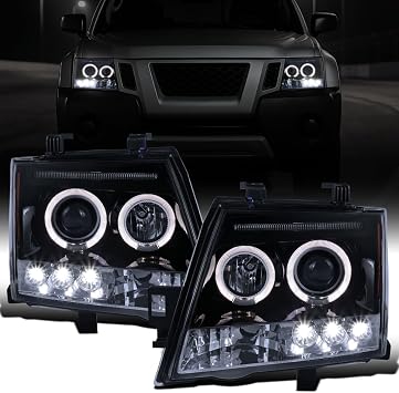 Ronnin - يناسب زوج استبدال مجموعة المصابيح الأمامية لجهاز العرض LED ثنائي الحواف لسيارة Nissan Xterra 2005-2015 | Black Smoke