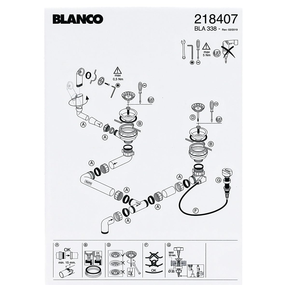 Blanco Ablaufgarnitur 2 x 3,5'' Exzenter - mit Ablauffernbedienung Überlauf rund