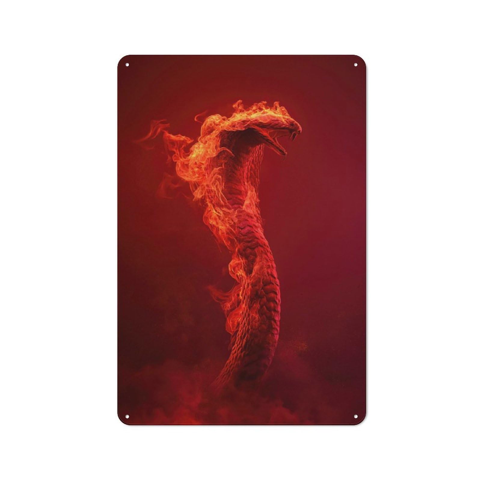 Tin Wall Plaque 30x20cm with Fiery Cobra Serpent for Workshop Wall, Housewarming Wall Decor for People Furnishing Workshop