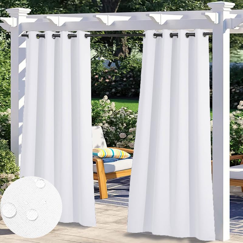 FicaRico Premium Thick Outdoor Indoor Curtains, Waterproof Blackout Thermal Insulated Curtains for Patio, Gazebo, Porch, Privacy Room Divider Curtain, Customizable Sizes | 1 Panel, W82 xH90, White — image 1