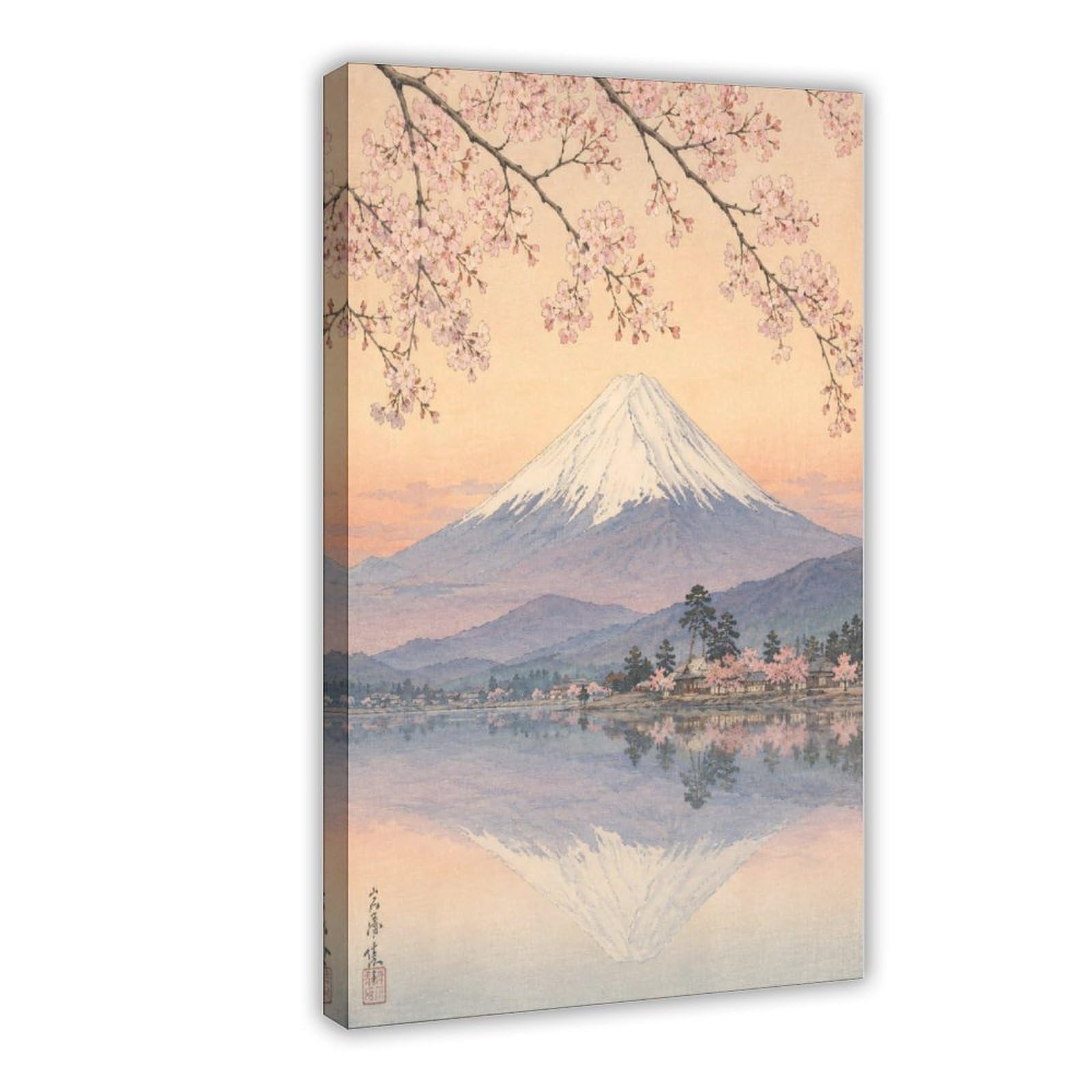 W7c8u2x3 Frame-Style-24 Mount Fuji Cherry Blossom Canvas Wall Art, Japanese Art Dorm Room