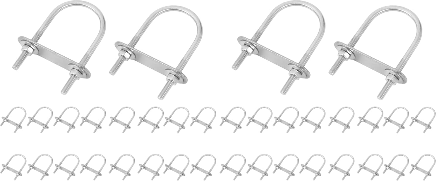16 Sets Round U Bolts 1.57"(40mm) Inner Width 90mm Length Zinc Plated Steel M6 with Nut, Plate, Washer (Pack of 2)