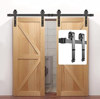 VEVOR Sliding Barn Door Hardware Kit, 6FT Barn Door Kit, 330LBS Load-Bearing Double Barn Door Hardware Kit, Carbon Steel Barn Door Track, Darn Door for 1.57-1.77