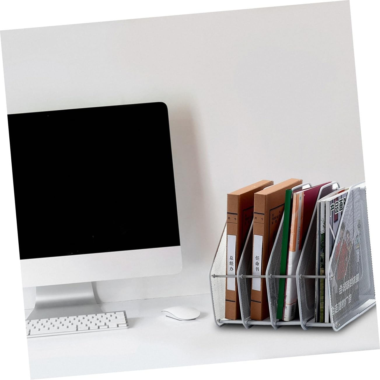 VILLCASE Organizzatore Per Documenti Da Scrivania Indipendente Con 4 Scomparti in Rete Argentata E 4 Scomparti Per Quaderni
