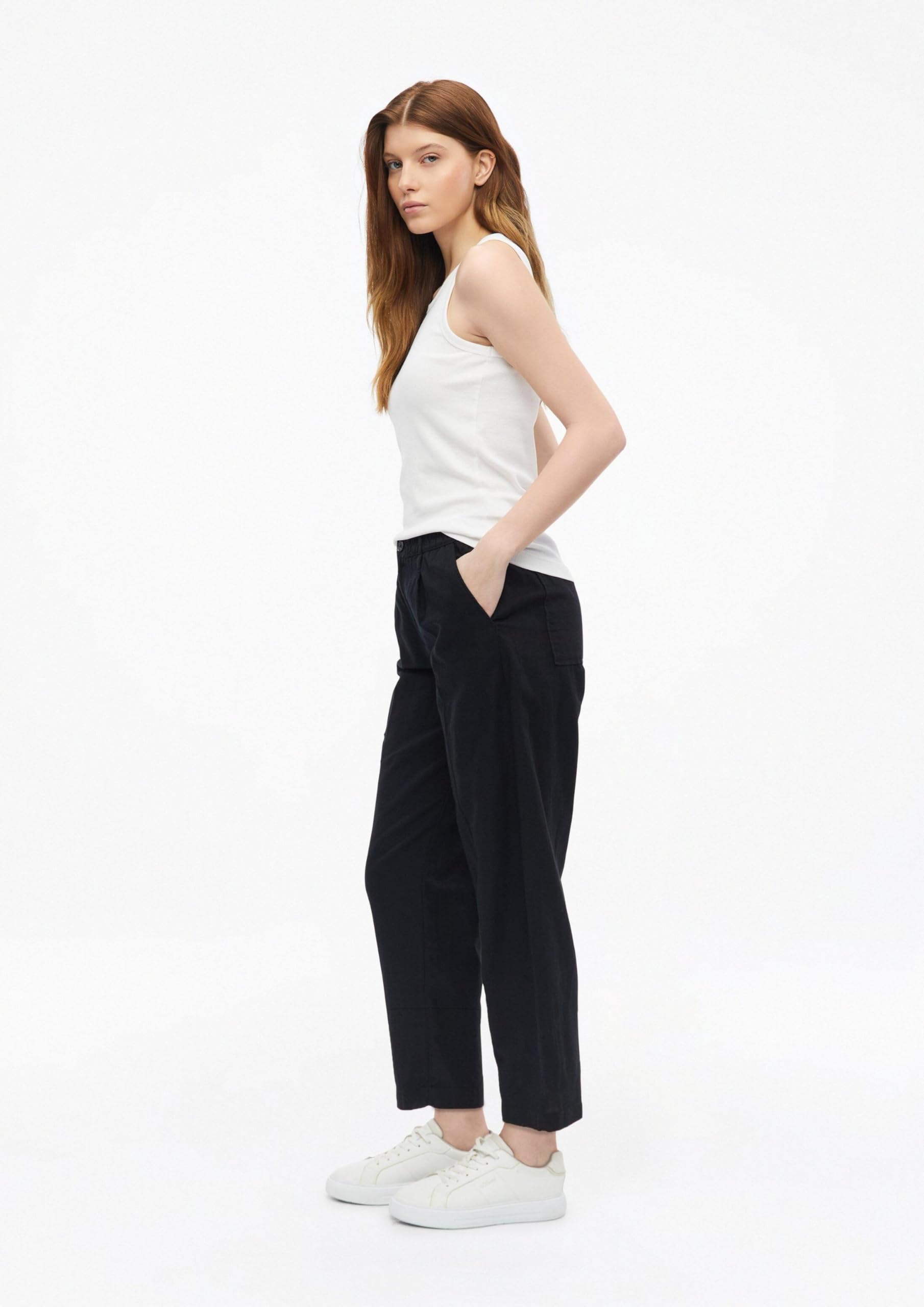 s.Oliver Damen Ankle Hose aus Leinenmix Leinenmix-Hose mit Barrel Leg