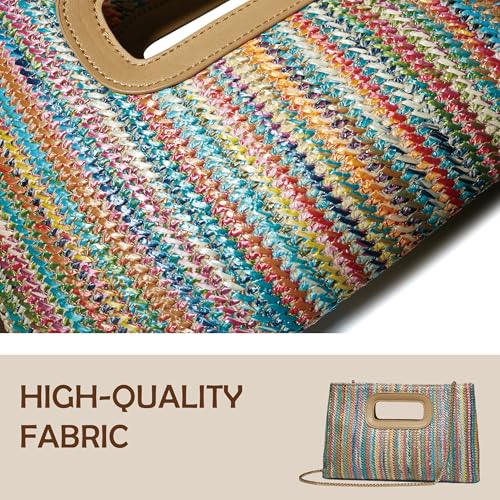 Convertible Trendy 2025 Faux Wicker & Raffia Clutch Purse for Women with Crossbody Strap in Neutral Tones4