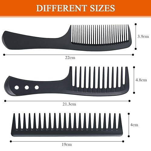 Miniatura 2 de URAQT Juego de peines de peluquería, paquete de 3 peines de dientes anchos, resistente al calor, antiestático, cepillo de pelo de carbono para