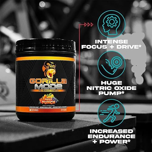 Miniatura 9 de Gorilla Mode - Complemento preentrenamiento Bombas Masivas Enfoque Láser Energía Potencia L-citrulina creatina glycerpump l-tirosina agmatina kanna