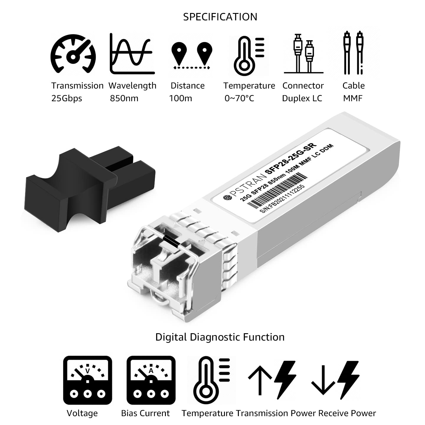 25GBASE-SR SFP28 Module émetteur-récepteur optique compatible avec HPE Aruba JL484A JQ074A JL074A 25G SFP28 850 nm 100 m DOM Duplex LC MMF