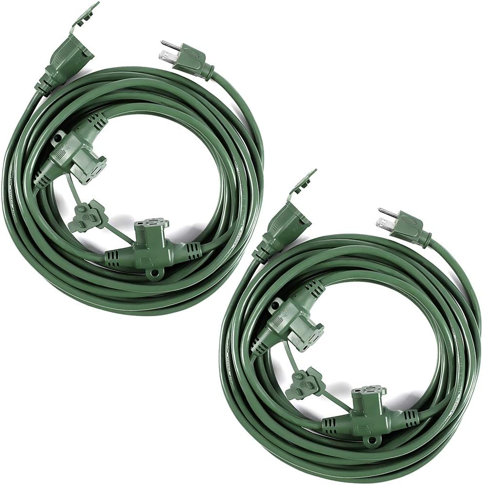 QITIM 2 Pack 25FT Outdoor Christmas Light Extension Cord, Evenly Spaced