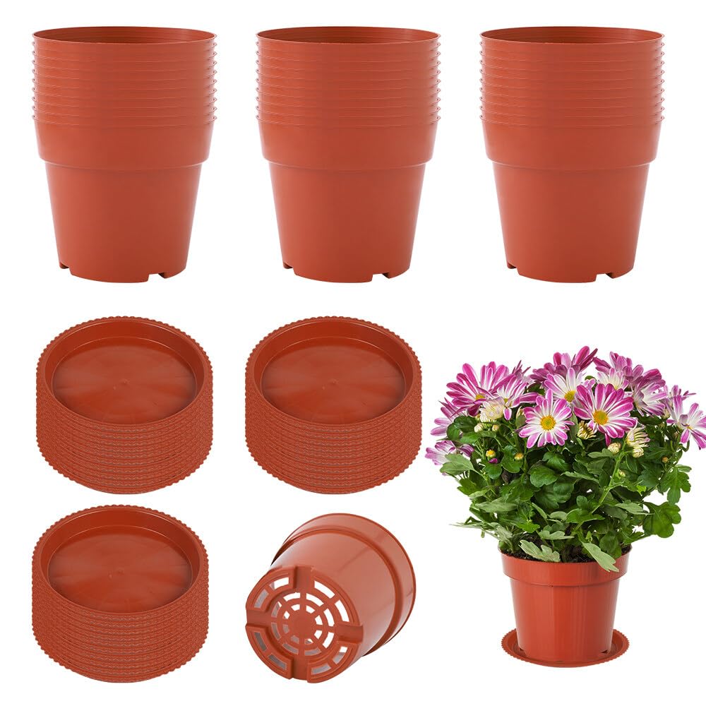 Gobesty 30 Pack 10cm Indoor Plant Pots With Saucers, Plastic Nursery Containers for Herbs Seedlings, Flowers, Vegetables