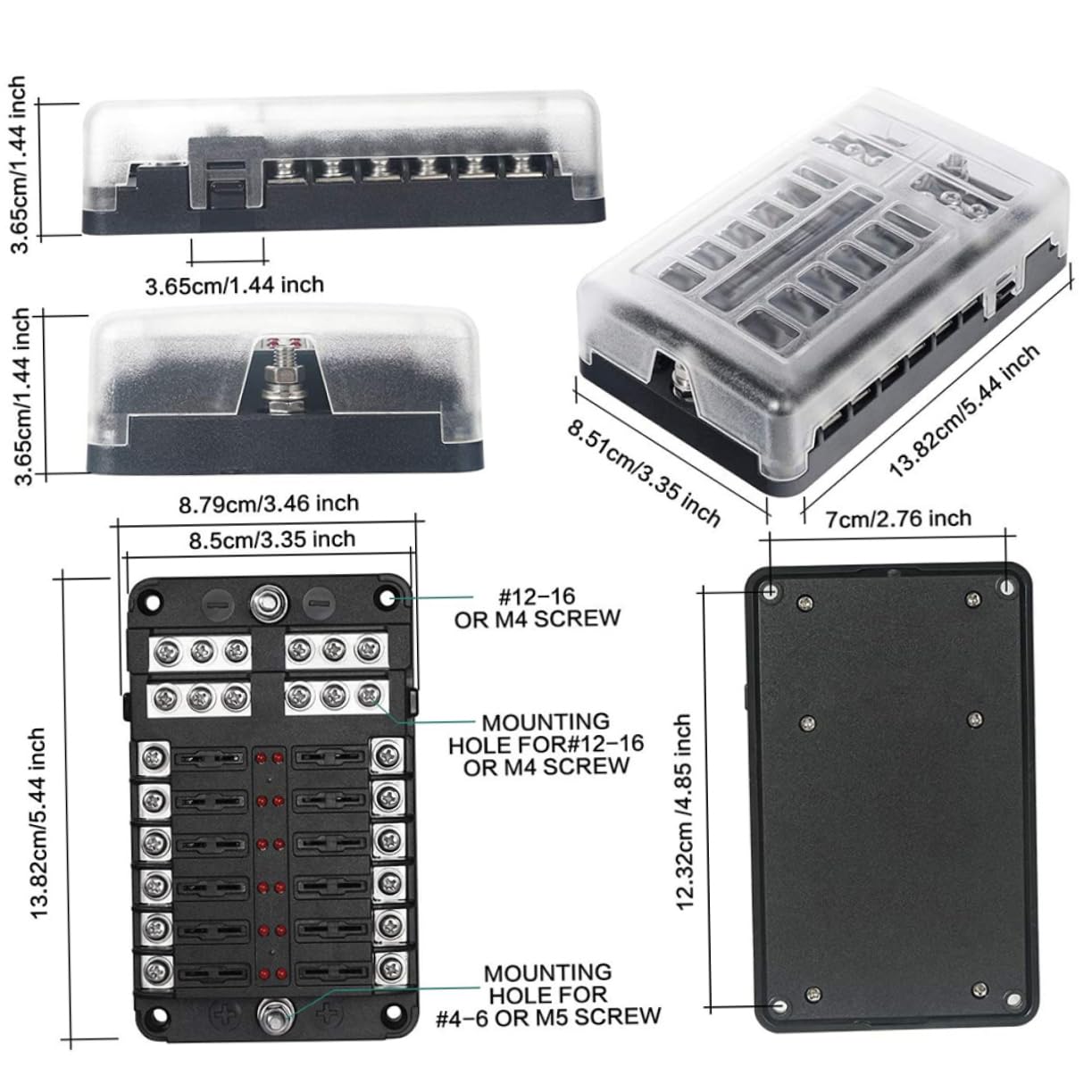 Scatola Fusibili 12 Circuiti Dc32v 100a Pbt PC per Auto e Barca | Rame Nichelato e Acciaio Inox, Luce Indicatore, Manutenzione Rapida e Protezione Dai Detriti