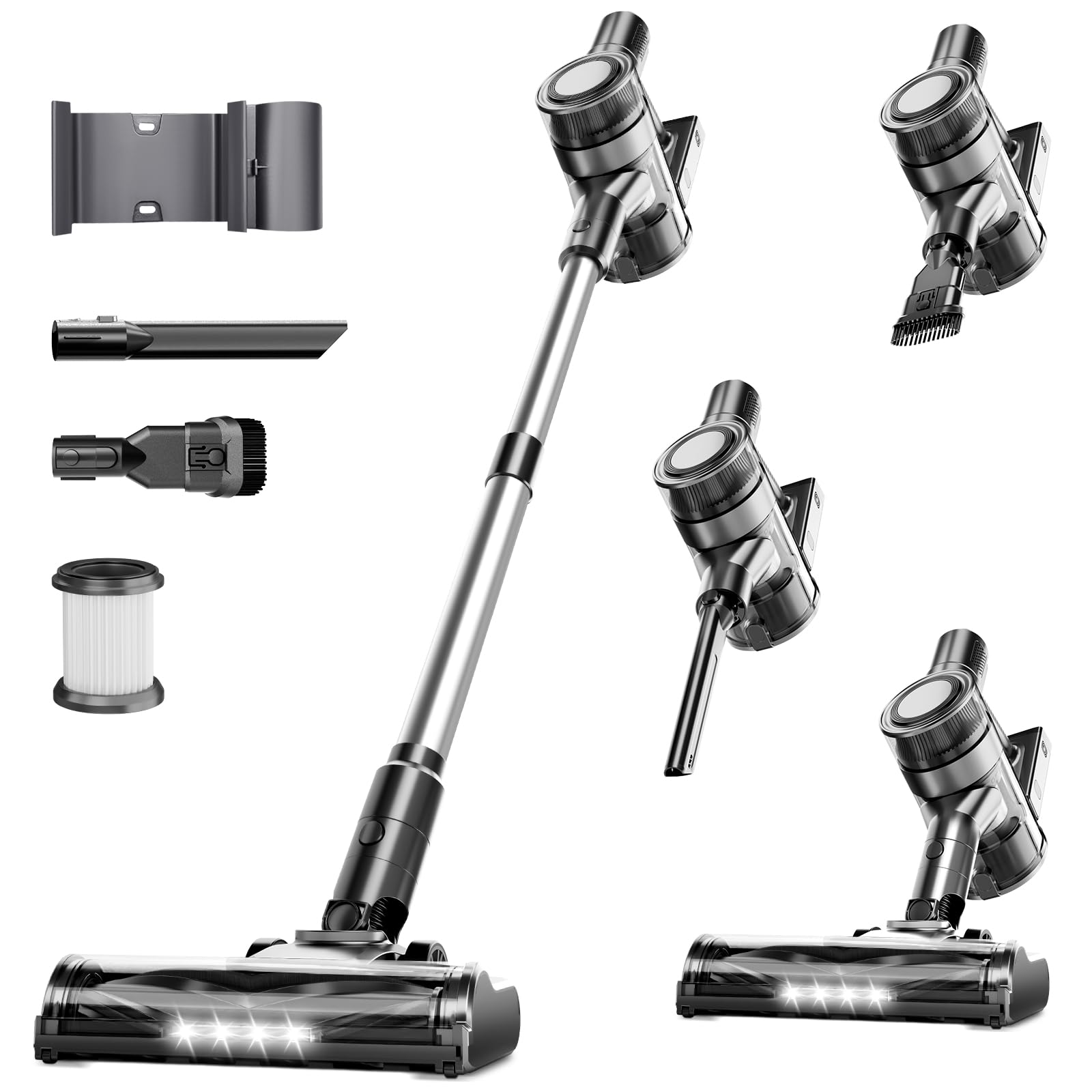 Cordless Vacuum Cleaner 35Kpa Vacuum Cleaner for Home 45Mins Stick Vacuum with LED Display Anti-Tangle Wall Mount Charging