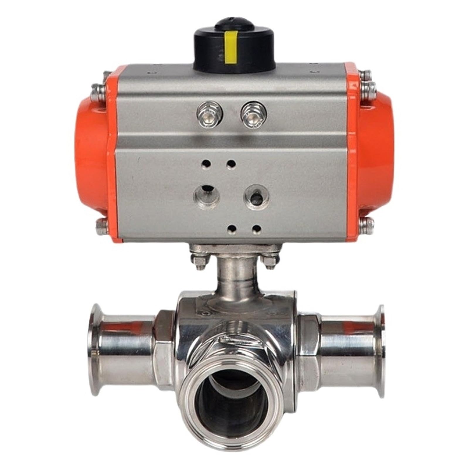 Deniucdd 38Mm 304 Stainless Steel Sanitary Pneumatic Ball Valve 3 Way Tri Clamp Ferrule Type Ball Valves With Double Acting Cylinder