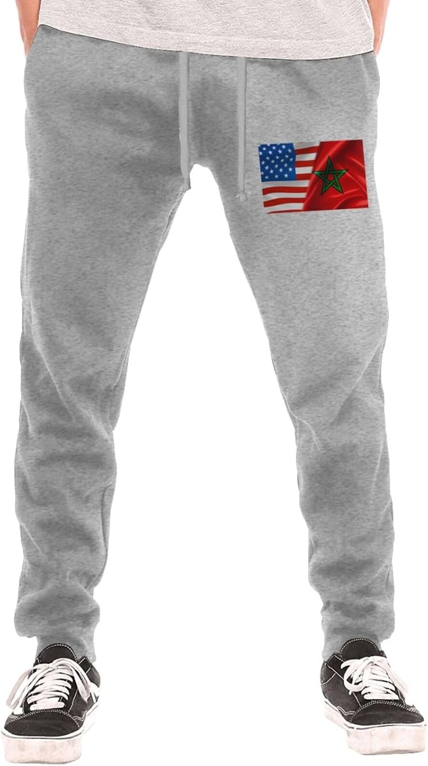 America Flag and Moroccan Flag Men's Long Pants Athletic Running Pants Sports Pants