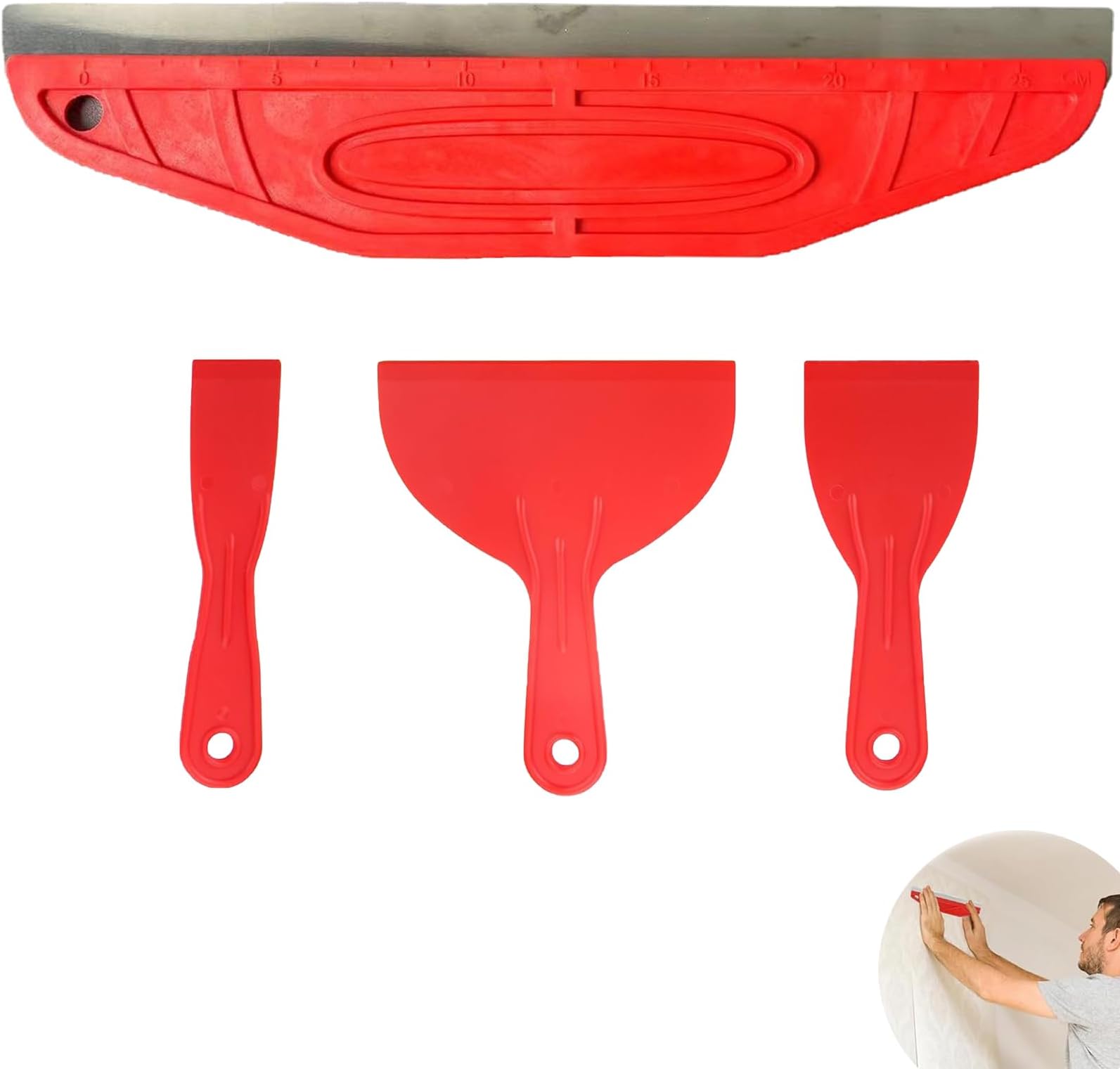 4-Piece Set Paint Guard, Cutting in Tools for Painting, Paint Trim Guard Wallpaper Scraper Paint Shield for Decorating Tools, Protecting Carpets Against Paint Splashes (Red 1 Big and 3 Small)