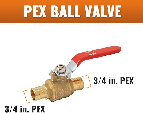 Miniatura 19 de SUNGATOR Paquete de 2 válvulas Pex de 1/2 pulgada, válvula de bola Pex de cuarto de vuelta de latón (azul), ASTM F1807, certificado CUPC