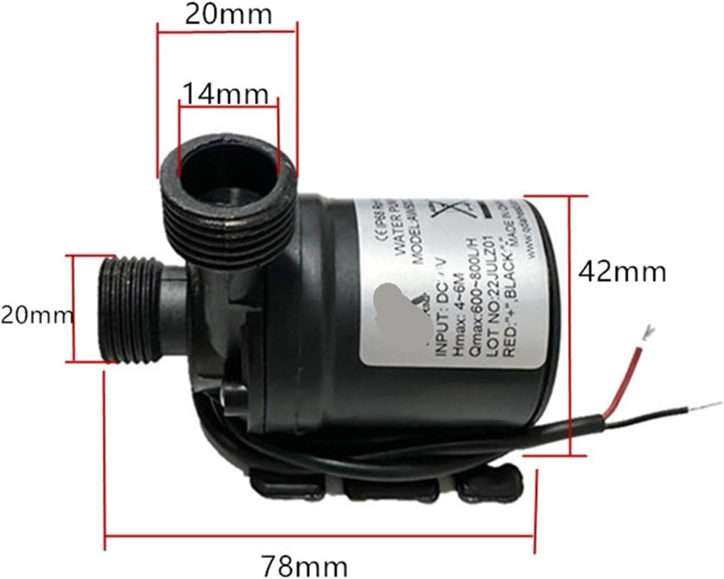 Water pump 12v high voltage ultra-quiet solar DC 24V head 5M 800L/H brushless motor submersible water pump quick disconnect connector(12V Bare Wiring)