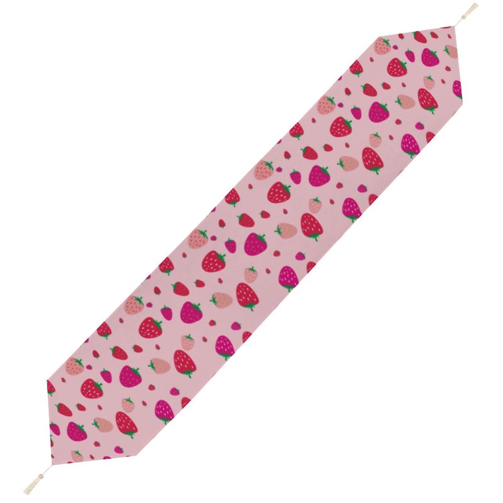 JZemdybill 229*33cm Table Runner with Tassel, Strawberry Pattern Table Runner, Table Decoration for Kitchen, Party, Restaurant