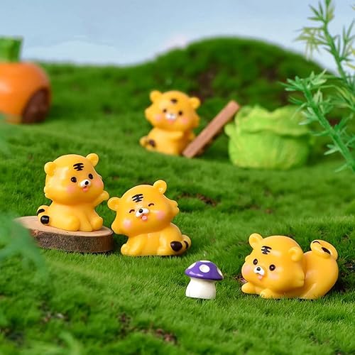 Miniatura 6 de NUOBESTY Mini figura de tigre de resina, 7 piezas, figuras pequeñas, lindo adorno de escritorio, encantadoras figuras de animales de tigres para