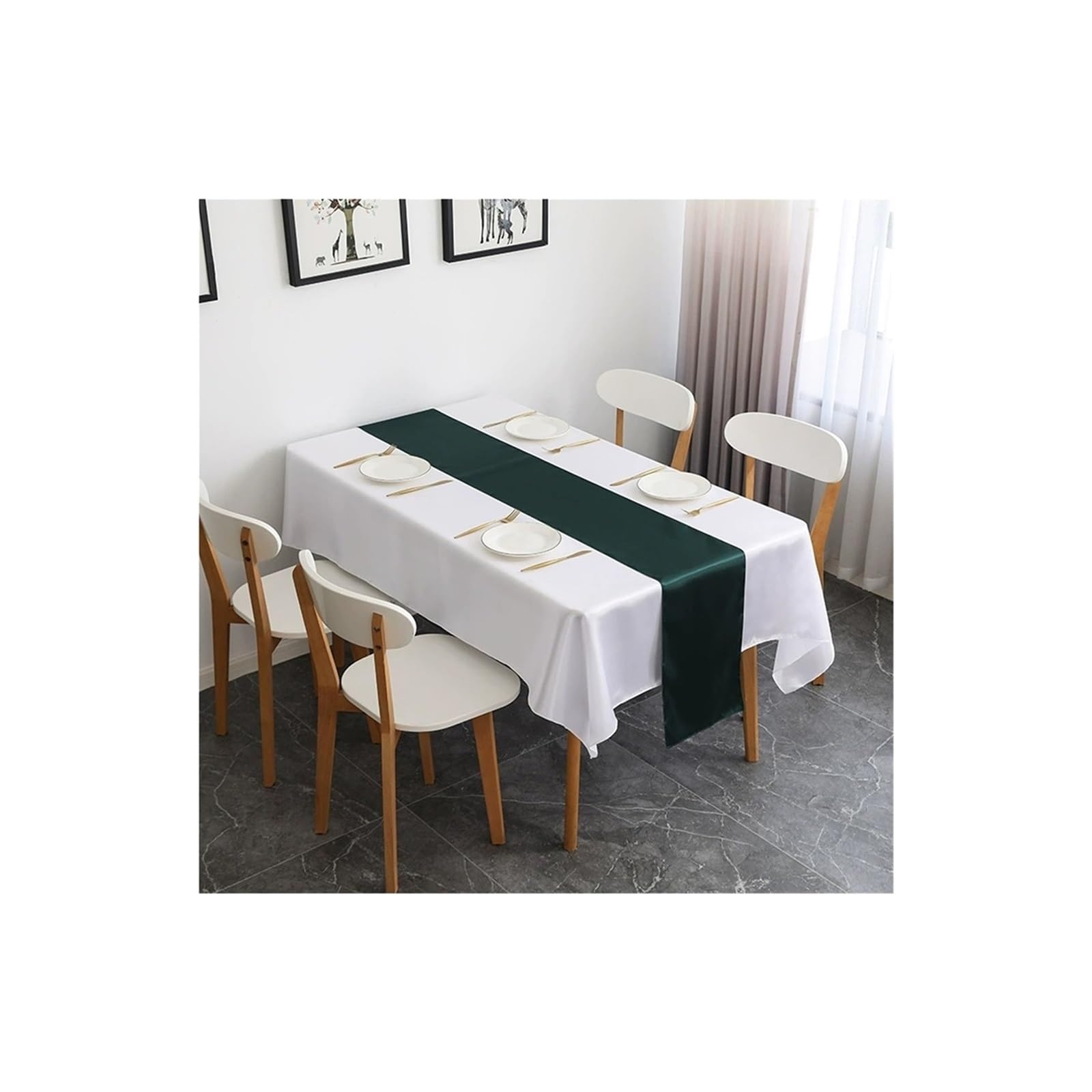 Table Runner 6PCS Luxury Shiny Satin Wedding Table Runners Runner Party Hotel Event BirthdayBanquet Dining Decoration(Green)
