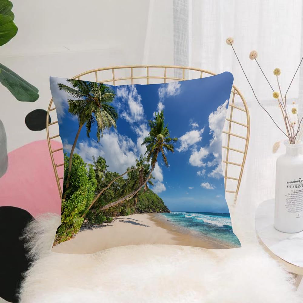 Hyosxw Paradise Sunny Beach With Palms And Blue Sea - A8 Cushion Cover,Throw Pillow Case Home Decorative For Living Room Bedroom Sofa Chair 18X18 Inch,Paradise Sunny Beach With Palms And Blue Sea In Caribbean Island. Summer Vacati,Pillowcase 45X45cm