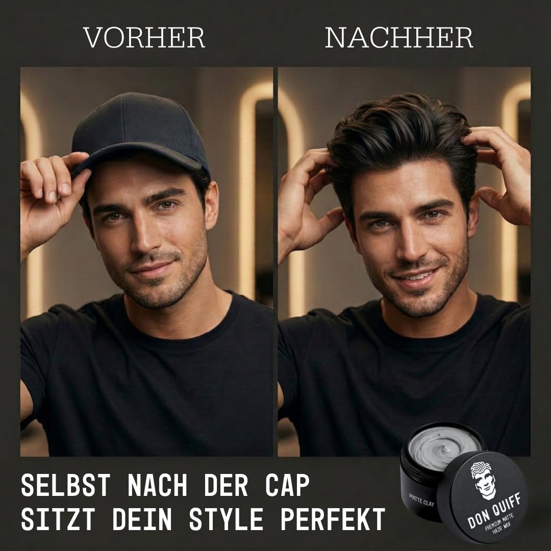 Don Quiff Matte Paste – Matte Pomade & Hair Clay mit starkem Halt – 100 ml Salon-Qualität – Bienenwachs-Formel, flexibel remodellierbar, nicht fettend – Premium Haarwachs Made in Germany