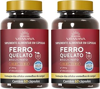 Ferro Quelato Bisglicinato com Vitaminas B9 e B12 - Vegano 120 cápsulas