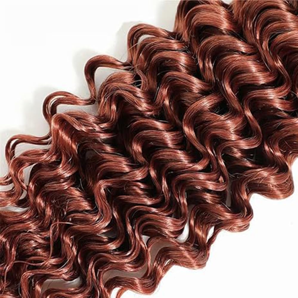 Deep Wave Bundles Human Hair ExtensionsExtension Cheveux Naturel Perruque Femme Unprocessed Brazilian Virgin Hair Weave #33 Reddish Brown 3 Bundles Total 300g 16 18 20 Inch