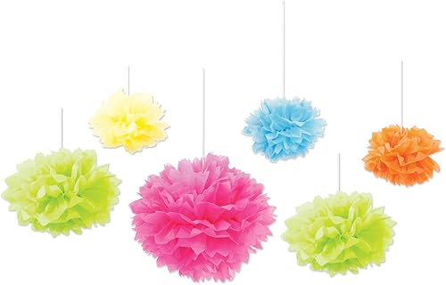 Beistle 6 bolas de papel de seda, suministros de fiesta Luau, decoraciones de primavera y verano, 9 a 16 pulgadas, azulnaranjaamarilloverde