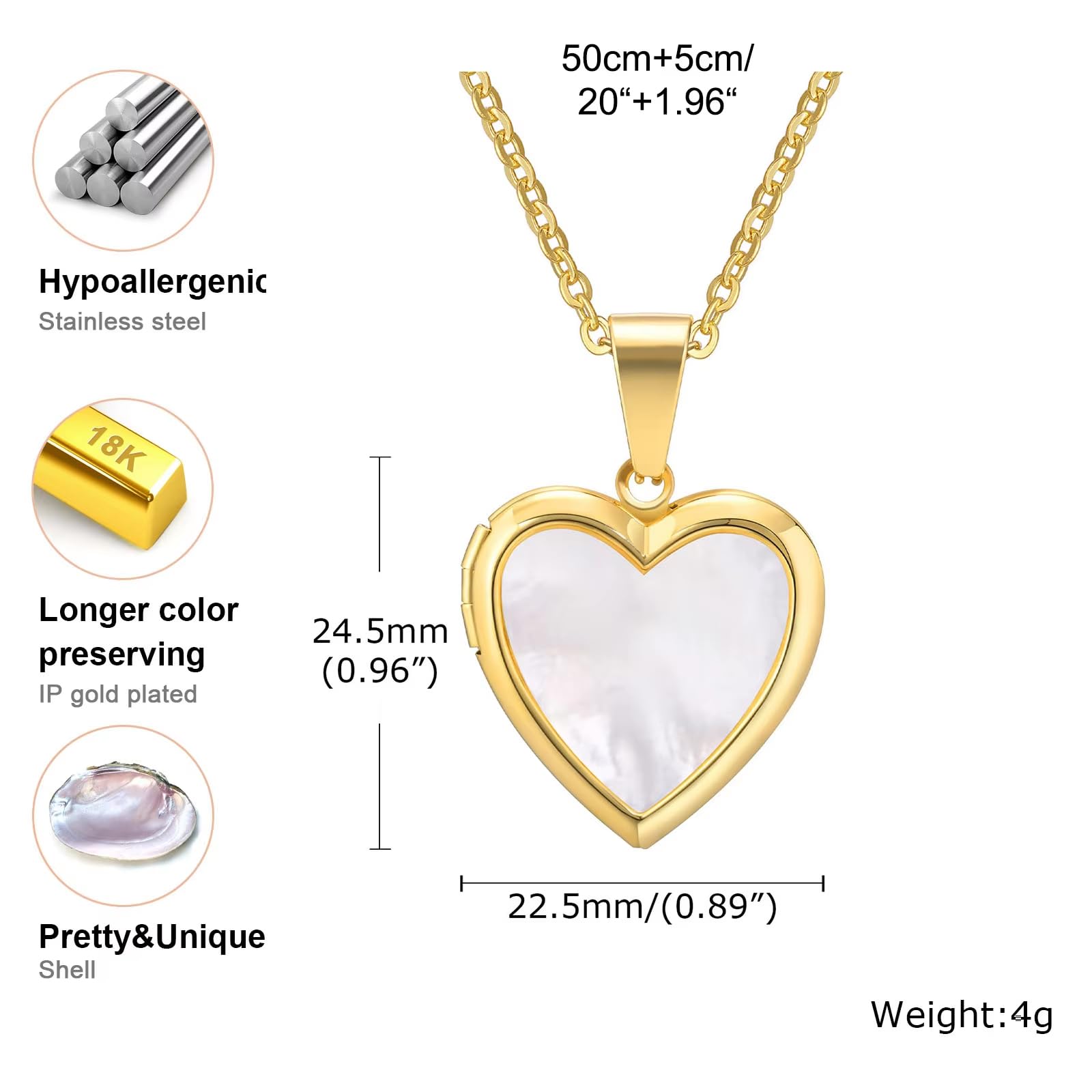 Collana con ciondolo a forma di cuore e luce per donne e uomini, apribile con cornice portafoto in acciaio inox lucido