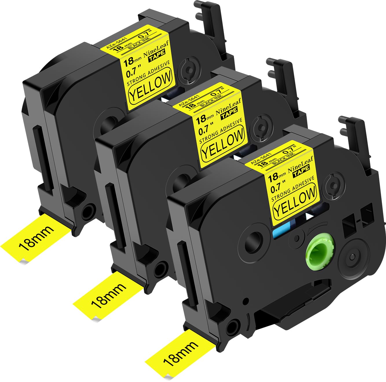 NineLeaf Compatible for Brother P-Touch TZe-S641 TZ-S641 TZeS641 TZS641 AZe 18mm 0.7'' Extra Strength Adhesive Laminated Label Tape Black on Yellow for P-Touch PT-P750W E550W 300 Label Maker, 3 PC