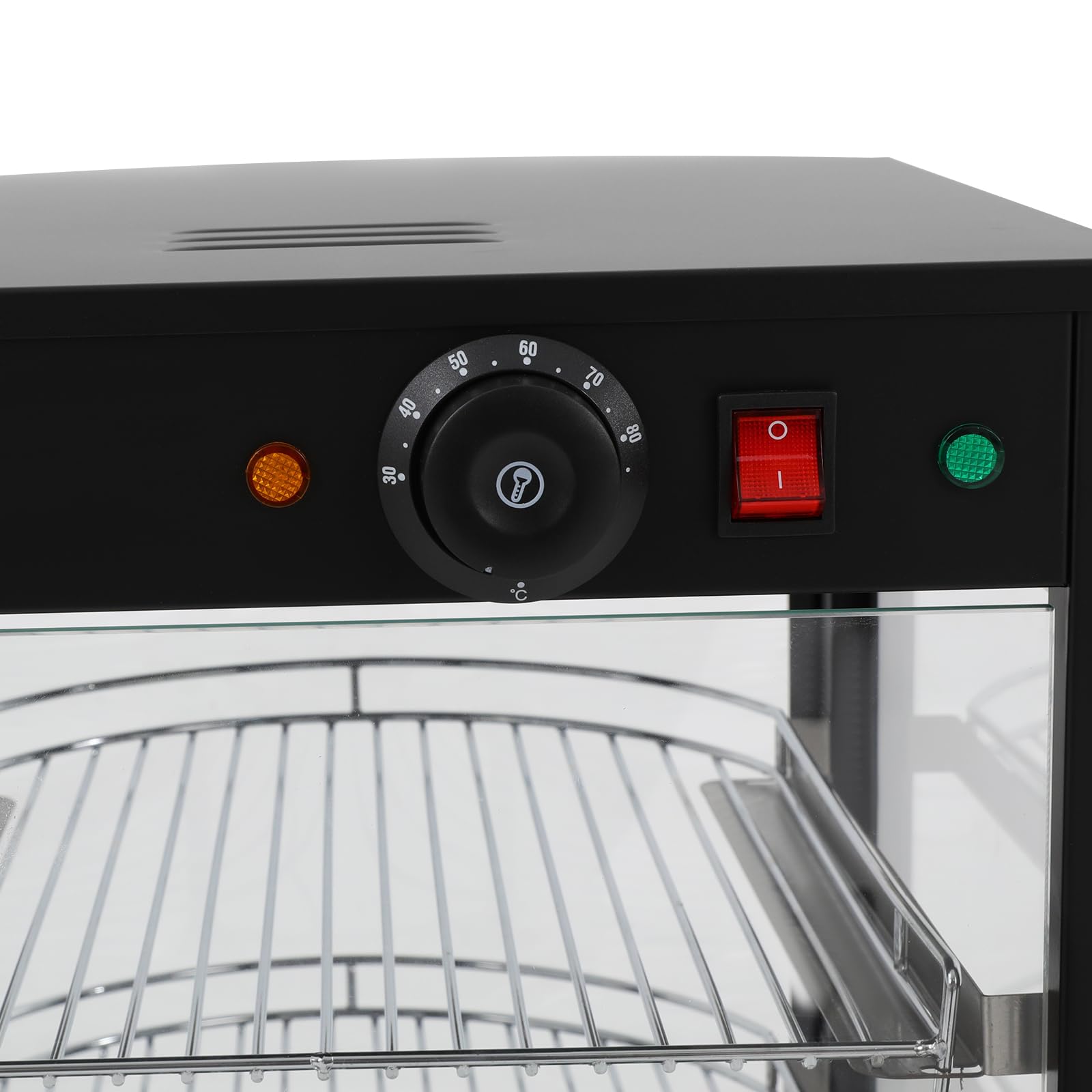 800 W 3 pisos calentador de alimentos eléctrico, 30 – 85 ℃ | Vitrina caliente para cafés, panaderías, tiendas de comestibles, 35 x 42 x 52 cm, color negro
