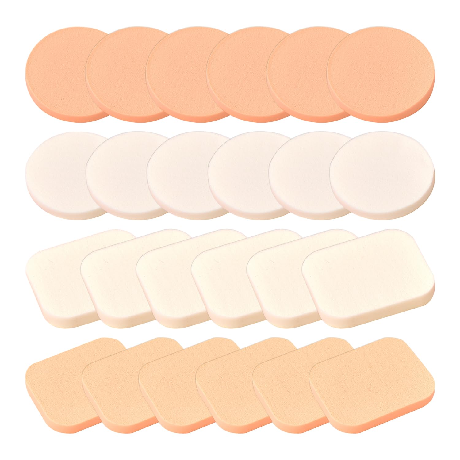 24 esponjas de maquillaje, borla de polvo redonda, borla de polvo cuadrada, esponja húmeda y seca, adecuada para crema Bb, polvo, base (blanco + color de piel)