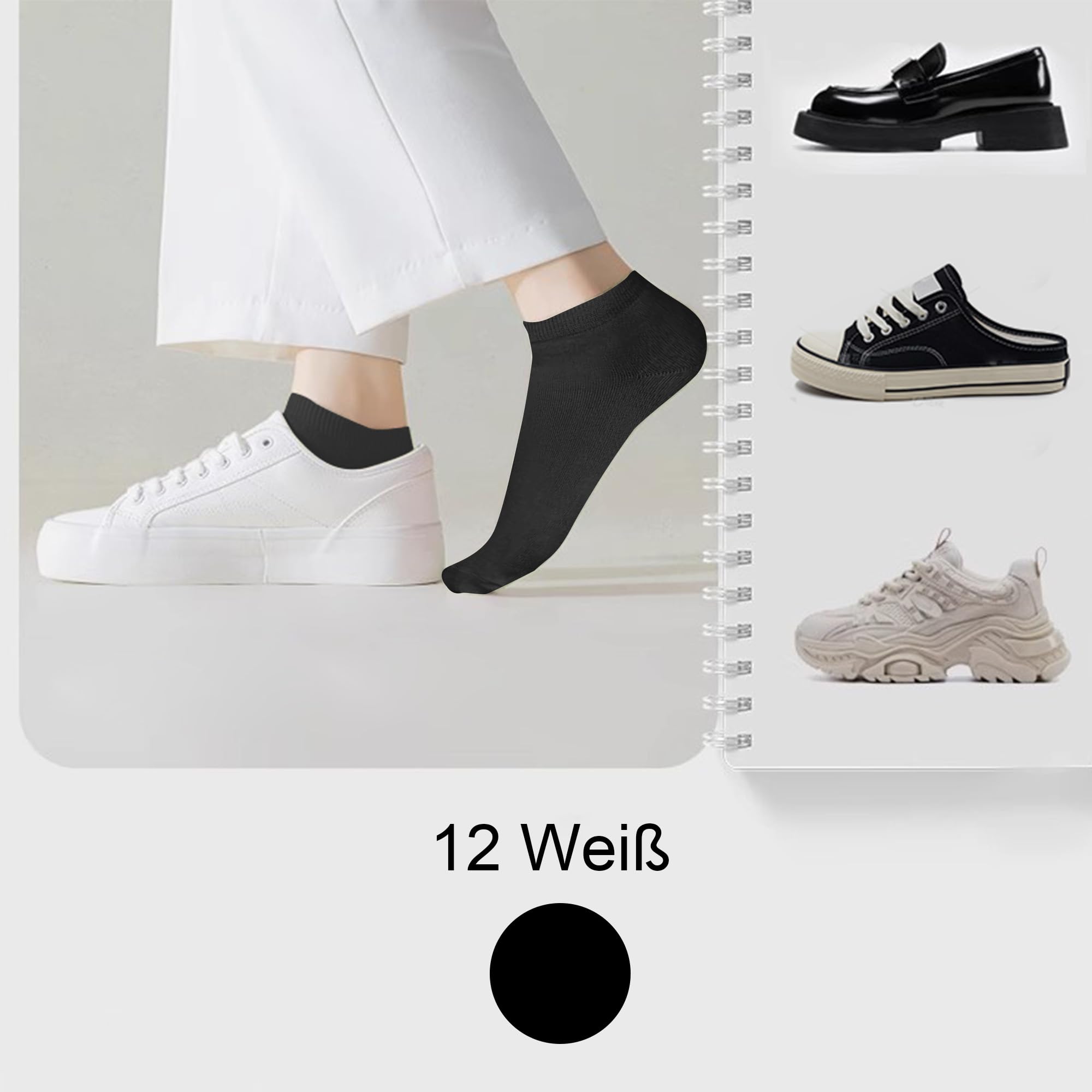 12 Pares Calcetines Tobilleros Hombre Mujer de Algodón Transpirables Suaves Cortos para Trabajo, Deporte, Running, Verano, 35-38,39-42,43-46,47-50