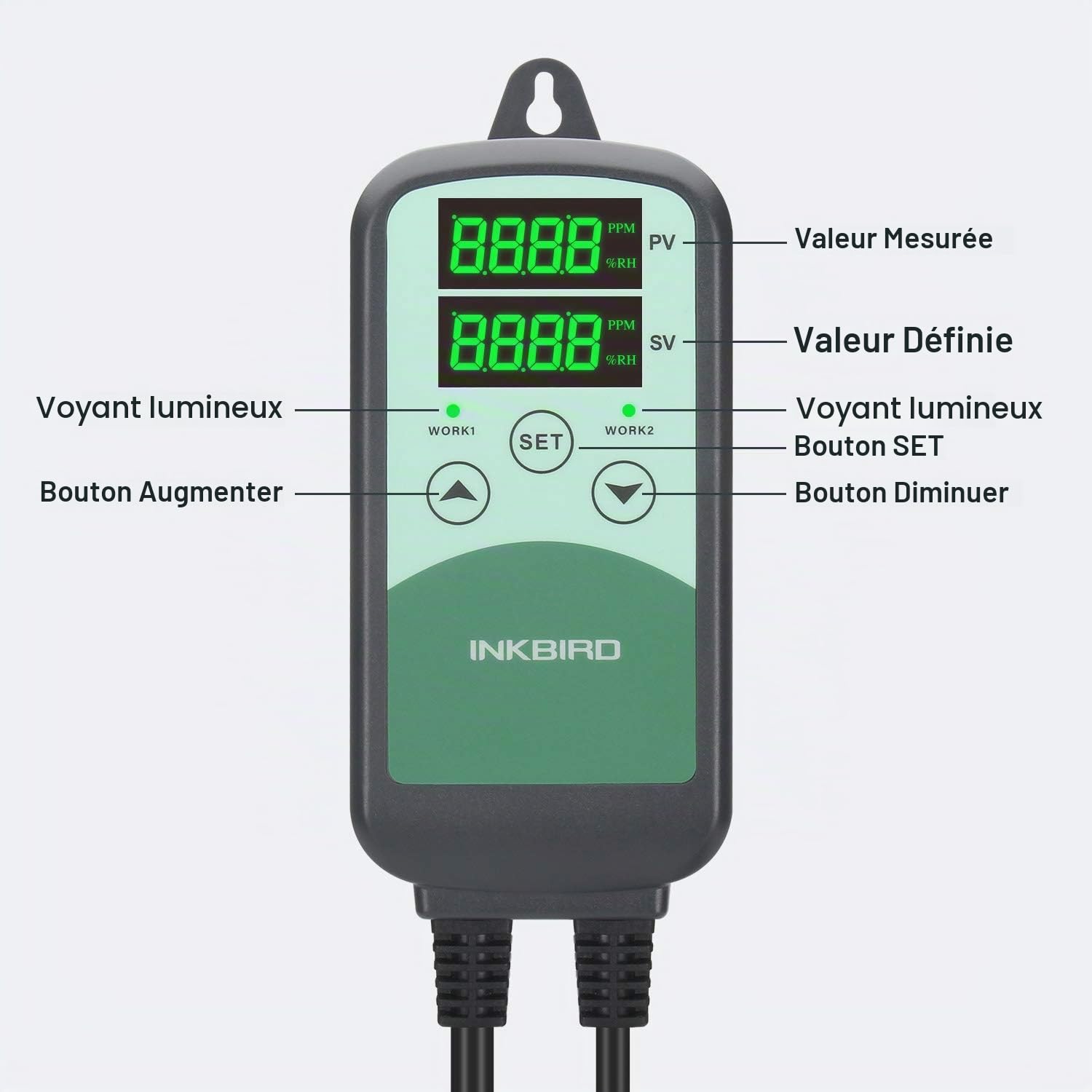 Inkbird Contrôleur Numérique CO2 ICC-500T,Moniteur Programmable avec Sonde NDIR Sensible pour Système de Ventilation,Contrôle de Bâtiment,Équipement HVAC