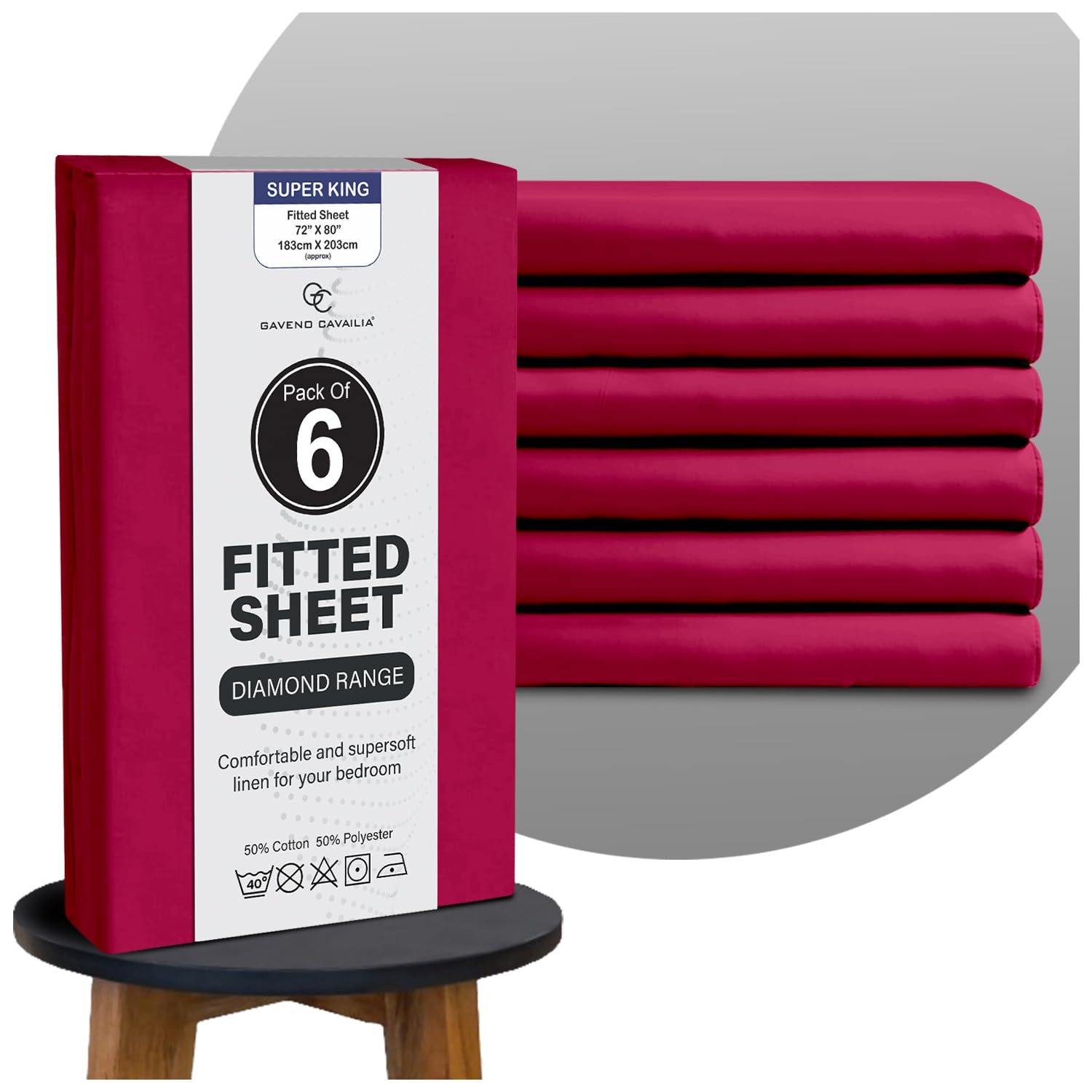 GC GAVENO CAVAILIA Super king Fitted Sheets 4 Pack 25 CM Deep Pocket - Red — image 1
