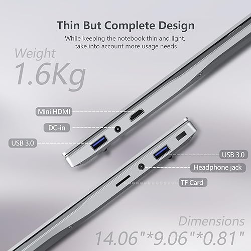 Miniatura 7 de Computadora portátil 2025, computadora portátil con Celeron N150, tapa superior con 16 GB DDR4 512 GB SSD, IPS 1080P de 15.6 pulgadas, teclado