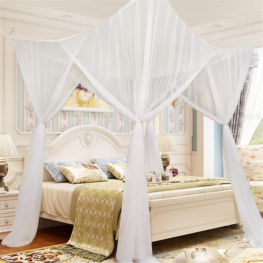 Nibesser 4-Corner+White 4 Corner Post Bed Canopy Mosquito Net Netting Bedding Full/Queen/King Netting(White)