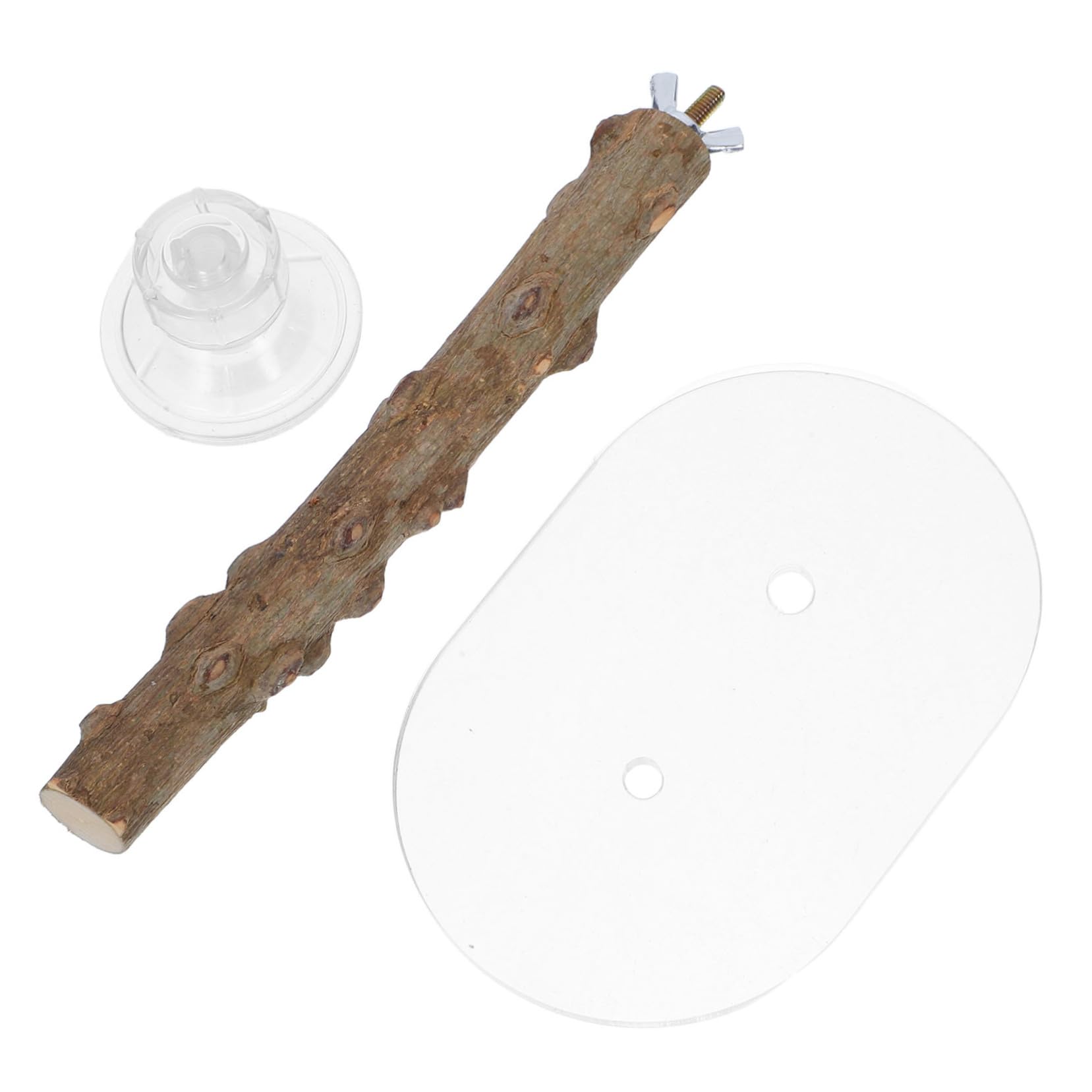 POPETPOP Natural Wood Bird Stand with Suction Cup Safe Textured Perch Platform for Cockatiels Parakeets Budgies Sturdy Birdcage Accessories for Enhanced