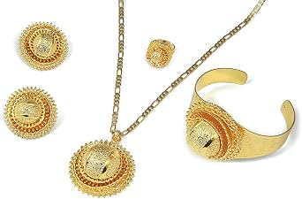 Ethiopian Gold Color Sets Pendant Necklace Earrings Bangle Ring Habesha Jewelry Eritrean Wedding Gift