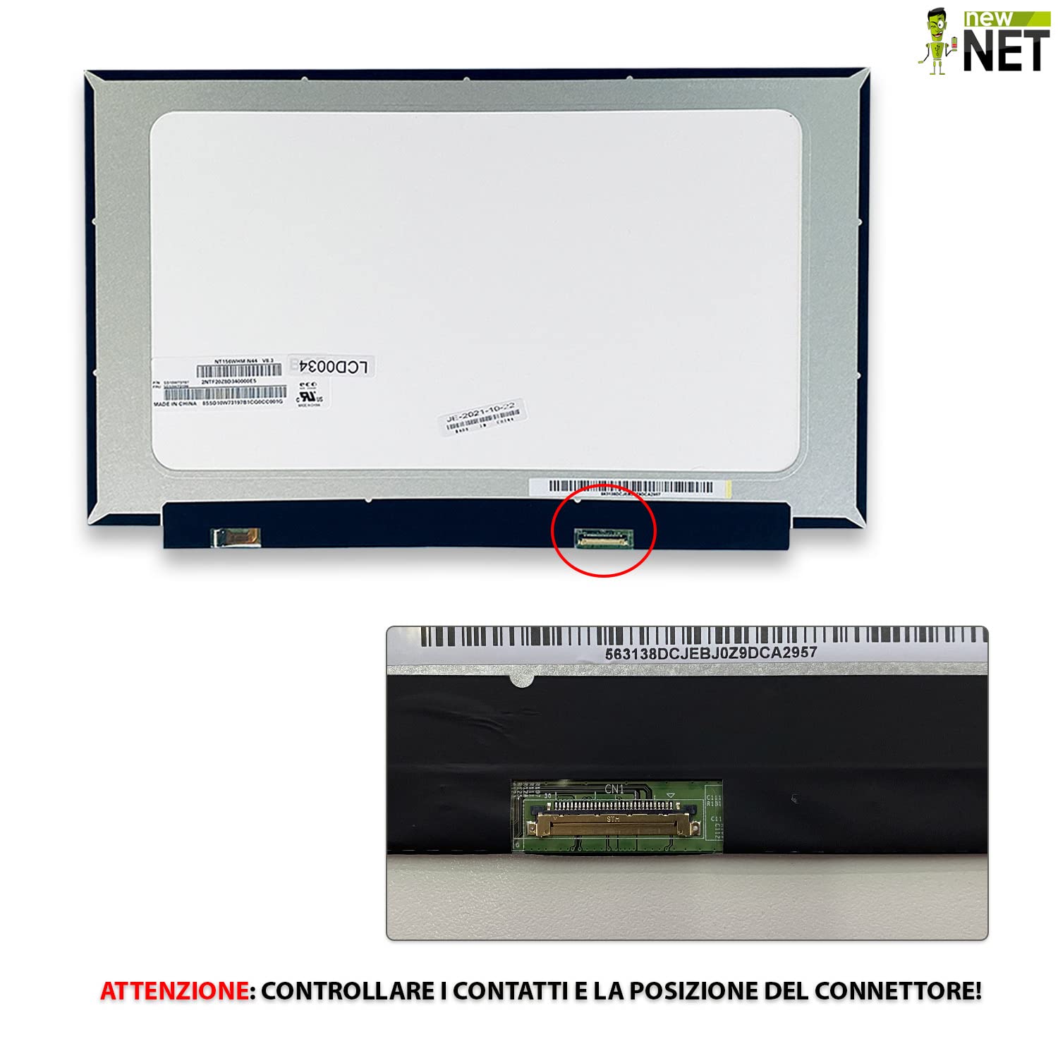 new net Pannello LCD Schermo Display Compatibile con Lenovo IdeaPad 3 15ADA05 81W1 15IIL05 81WE [ 15.6 - WXGA 1366 * 768-30 Pin ]